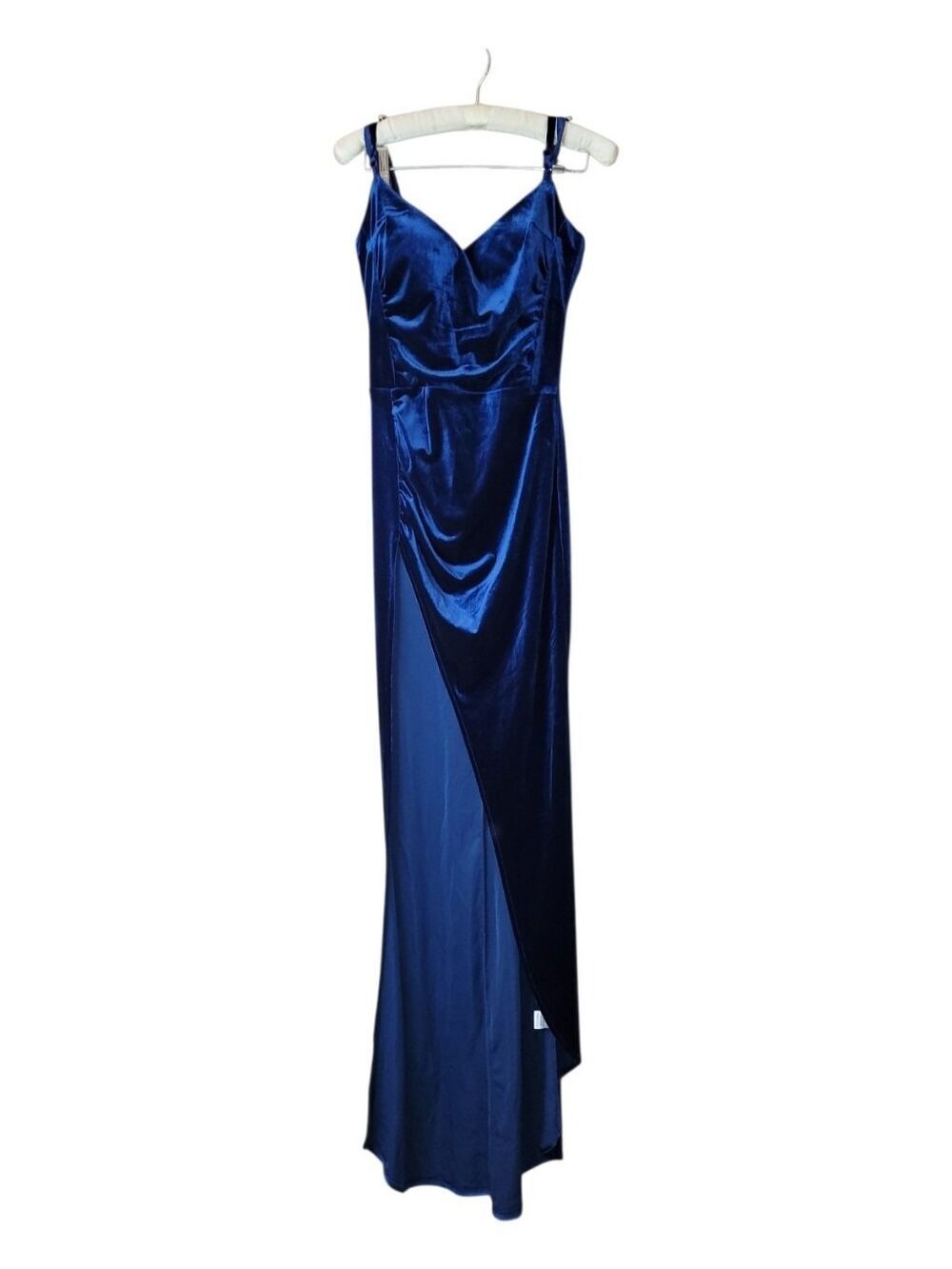 Missord Blue Long Velvet Sexy Dress High Slit S